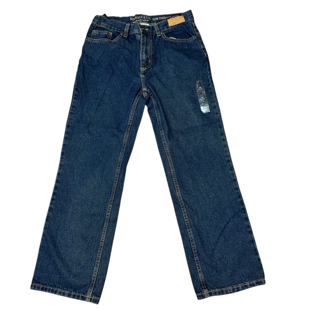 Roebuck & Co Boy's Size 12 Husky Denim Jeans Slim Straight Adjustable Waist Blue